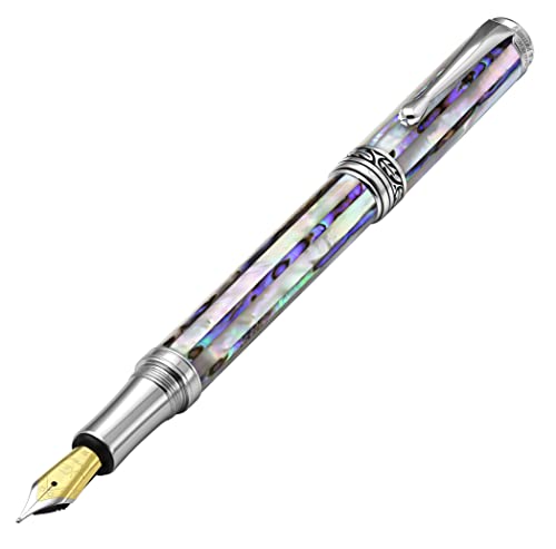 Xezo Maestro Jubilee Fountain Pen, Medium Nib. Oceanic White Mother of Pearl and Iridescent Pāua Abalone Shell. Limited Edition, Only 223 Pieces Made. Handmade, No Two Pens Alike von Xezo