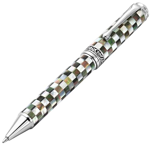 Xezo Maestro Jubilee Twist Action Ballpoint Pen, Medium Point. Checkered Oceanic White and Black Mother of Pearl. Chrome Plated. Limited Edition, Only 223 Pieces Made. No Two Pens Alike von Xezo
