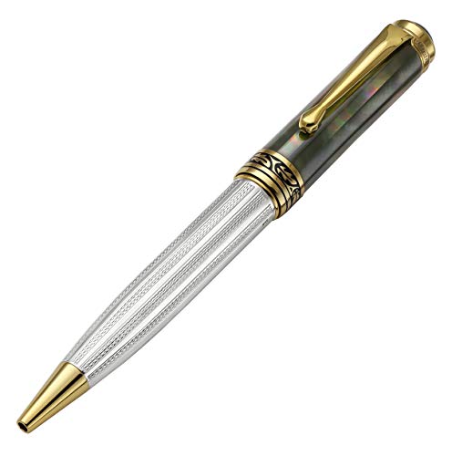 Xezo Maestro Medium Ballpoint Pen, Solid 925 Sterling Silver. Black Mother of Pearl Inlay with 18 Karat Gold Plating. Handcrafted, Limited Edition, Serialized von Xezo