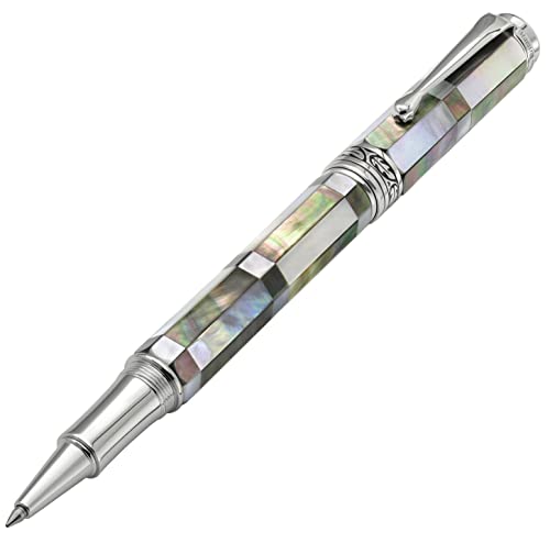 Xezo Maestro Vintage Collection Octagonal Handmade Rollerball Pen, Feine Spitze. Tahitianisches schwarzes und weißes Mother of Pearl mit Chrombeschichtung. Nummeriert, Keine zwei Stifte gleich von Xezo