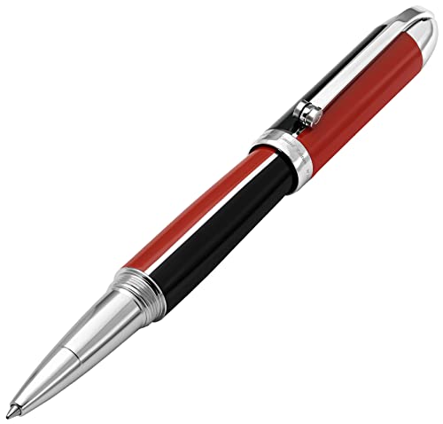 Xezo Visionary Brass and Aluminum Rollerball Pen, Fine Point. Hand Lacquered in Red and Black. Numbered in Limited Edition of 500. Classic Art Deco Color Disposition, Retrofuturistic Body Style von Xezo