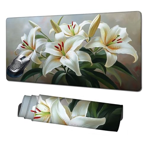Gaming Mauspad XXL,1600x800x3mm Mauspad Lilie Mousepad Blume Schreibtischunterlage mit rutschfeste Gummibasis,Vernähte Kanten Mouse Pad Verbessert Geschwindigkeit und Präzision,Zubehör Gaming X1-1932 von Xhgtehng