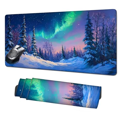 XXL Mauspad Grün Mousepad 1600x800x3mm, rutschfeste Schreibtischunterlage Aurora Gaming Mauspad, Mouse Pad mit Vernähten Kanten, Wasserdicht Mauspads für PC, Büro, Laptop, Computer, Geschenke X1-1457 von Xhgtehng