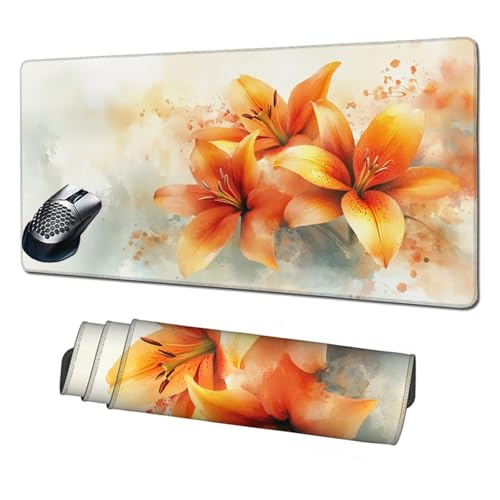 XXL Mauspad Orange Mousepad 1600x800x3mm, Rutschfeste Schreibtischunterlage Lilie Gaming Mauspad, Mouse Pad mit Vernähten Kanten, Wasserdicht Mauspads für PC, Büro, Laptop, Computer, Geschenke X1-1985 XXL Mauspad Orange Mousepad 1600x800x3mm, Rutschfeste Schreibtischunterlage Lilie Gaming Mauspad, Mouse Pad mit Vernähten Kanten, Wasserdicht Mauspads für PC, Büro, Laptop, Computer, Geschenke X1-1985 von Xhgtehng