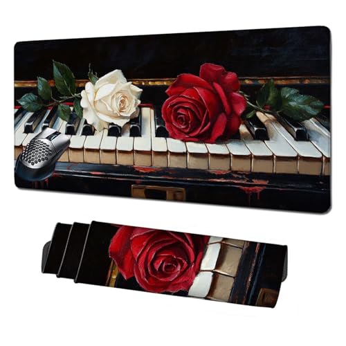 XXL Mauspad Rose Mousepad 1600x800x3mm, Rutschfeste Schreibtischunterlage Klavier Gaming Mauspad, Mouse Pad mit Vernähten Kanten, Wasserdicht Mauspads für PC, Büro, Laptop, Computer, Geschenke X1-1921 von Xhgtehng