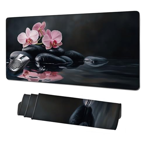XXL Mauspad Stein Mousepad 1600x800x3mm, rutschfeste Schreibtischunterlage Blume Gaming Mauspad, Mouse Pad mit Vernähten Kanten, Wasserdicht Mauspads für PC, Büro, Laptop, Computer, Geschenke X1-1905 von Xhgtehng
