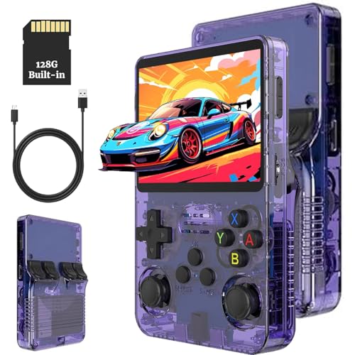 XiFanHo R36S Retro Handheld Game Console 128G - 3.5“ IPS Bildschirm mit 20000+ Classic Games Tragbarer Pocket Video Game Player Open Source Linux OS mit 3200mAh Batterie(Lila) von XiFanHo