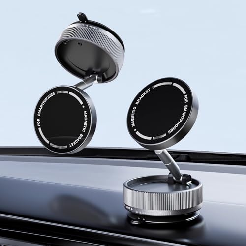XiJiefa FaltbarerTragbarerVakuumMagnetHandyhalter,Vakuumglasspiegel Adsorption，Freisprecheinrichtung Handy Halter für iPhone, Android und Smartphones, Universal Auto Phone Halter(Schwarz) von XiJiefa