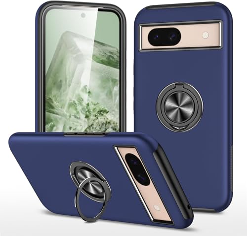 XiJiefa Hülle für Google Pixel 8a Hülle 360° magnetischer drehbarer Ringhalter, weiche Silikon-Schutzhülle, stoßfeste TPU+PC Handyhülle Google Pixel 8a Case Cover（Blau） von XiJiefa