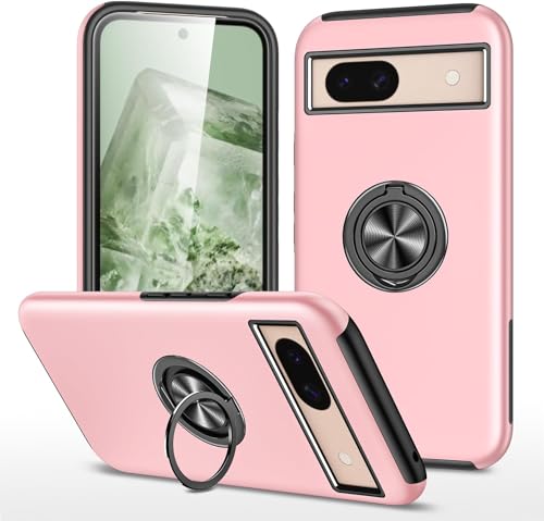 XiJiefa Hülle für Google Pixel 8a Hülle 360° magnetischer drehbarer Ringhalter, weiche Silikon-Schutzhülle, stoßfeste TPU+PC Handyhülle Google Pixel 8a Case Cover（Rosa） von XiJiefa