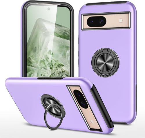 XiJiefa Hülle für Google Pixel 8a Hülle 360° magnetischer drehbarer Ringhalter, weiche Silikon-Schutzhülle, stoßfeste TPU+PC Handyhülle Google Pixel 8a Case Cover (lila) von XiJiefa