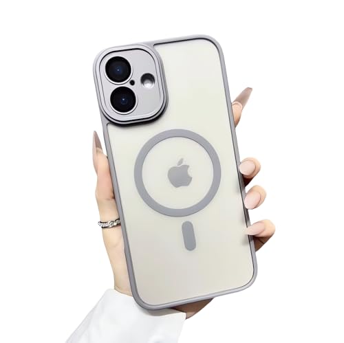XiJiefa Magnetisch Hülle für iPhone 16， Stoßfeste, Kratzfeste Handyhülle mit vollem Kameraschutz，Transluzente Matt Rückseite Dünn Stoßfest Handyhülle（Titangrau） von XiJiefa