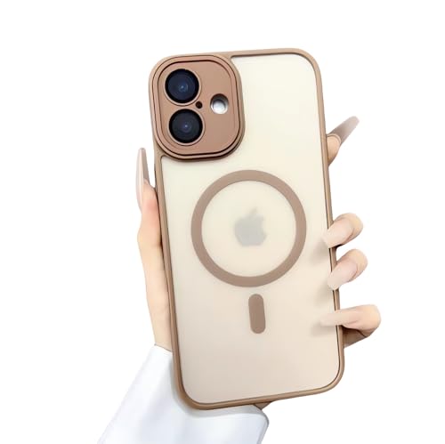 XiJiefa Magnetisch Hülle für iPhone 16 Plus， Stoßfeste, Kratzfeste Handyhülle mit vollem Kameraschutz，Transluzente Matt Rückseite Dünn Stoßfest Handyhülle（Braun） von XiJiefa