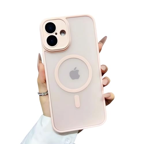 XiJiefa Magnetisch Hülle für iPhone 16 Plus， Stoßfeste, Kratzfeste Handyhülle mit vollem Kameraschutz，Transluzente Matt Rückseite Dünn Stoßfest Handyhülle（Rosa） von XiJiefa