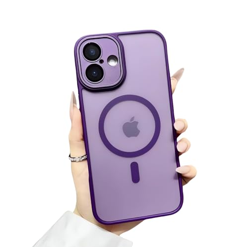 XiJiefa Magnetisch Hülle für iPhone 16 Plus， Stoßfeste, Kratzfeste Handyhülle mit vollem Kameraschutz，Transluzente Matt Rückseite Dünn Stoßfest Handyhülle（lila） von XiJiefa