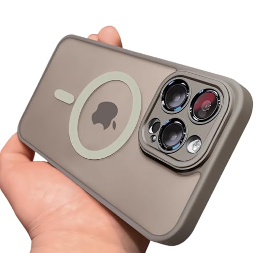 XiJiefa Magnetisch Hülle für iPhone 16 Pro， Stoßfeste, Kratzfeste Handyhülle mit vollem Kameraschutz，Transluzente Matt Rückseite Dünn Stoßfest Handyhülle（Titangrau） von XiJiefa