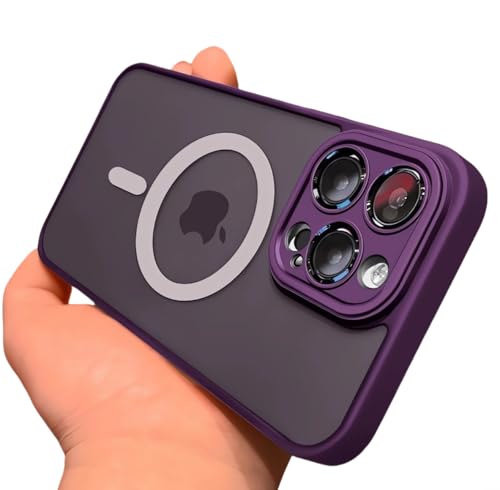 XiJiefa Magnetisch Hülle für iPhone 16 Pro Max， Stoßfeste, Kratzfeste Handyhülle mit vollem Kameraschutz，Transluzente Matt Rückseite Dünn Stoßfest Handyhülle（lila） von XiJiefa
