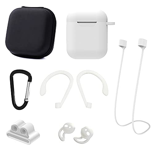 Kopfhörer Tasche Mini, XiXiRan Silikon Schutzhülle mit Airpods, Halteband für Airpods, In-Ear Kopfhörer Tasche, Ohrbügel/Eartips für Airpods Kopfhörer/Karabiner/Halteband für Airpods（Weiß） von XiXiRan
