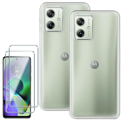 Handyhülle für Motorola Moto G54 5G Hülle 2* Transparent Case + 2 X Panzerglas Gehärtetem Glas Filmschutz Schutzfolien - Silikon Soft Fall TPU Leichte Protection Cover (6.5") von Xiangyun