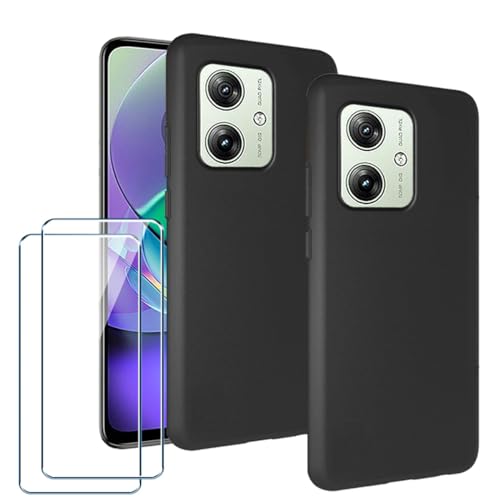 Handyhülle für Motorola Moto G54 5G Hülle 2 X Schwarz Hülle+ 2 X Panzerglas Gehärtetem Glas Filmschutz Schutzfolien - Silikon Soft Fall TPU Leichte Protection Cover Case(6.5") von Xiangyun