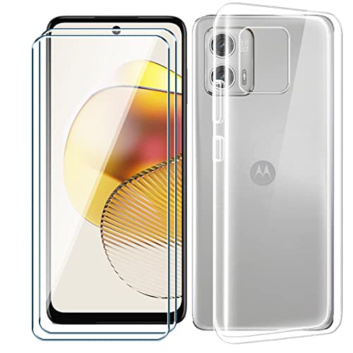 Handyhülle für Motorola Moto G73 5G Hülle + 2 X Panzerglas Gehärtetem Glas Filmschutz Schutzfolien - Silikon Soft Transparent Stoßfeste Fall TPU Leichte Protection Case Cover (6.5", Clear) von Xiangyun