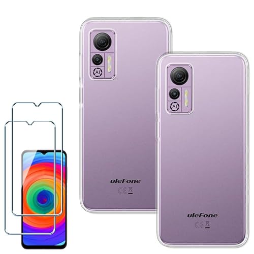 Handyhülle für Ulefone Note 14 Hülle 2* Transparent Case + 2 X Panzerglas Gehärtetem Glas Filmschutz Schutzfolien - Silikon Soft Fall TPU Leichte Protection Cover (6.52") von Xiangyun