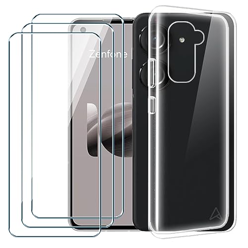 Xiangyun Handyhülle für Asus Zenfone 10 5G Hülle Transparent + 3 X Panzerglas Gehärtetem Glas Filmschutz Protection Schutzfolien, Silikon Soft Crystal Clear Kratzfest TPU Cover Case von Xiangyun