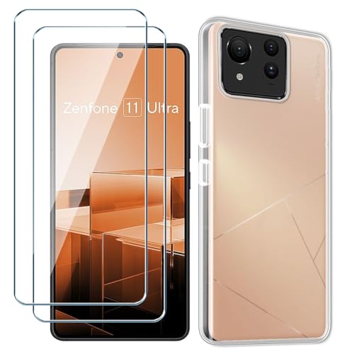 Xiangyun Handyhülle für Asus Zenfone 11 Ultra 5G Hülle Transparent mit 2 stück Panzerglas Gehärtetem Glas Protection Schutzfolien, Silikon Soft Crystal Clear Kratzfest TPU Cover Case(6.78") von Xiangyun