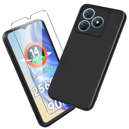 Xiangyun Handyhülle für Blackview Wave 8/Wave 8C/Oscal Flat 2/Oscal Flat 2C Hülle mit 1 stück Gehärtetem Glas Protection Schutzfolien, Schwarz Silikon Soft Crystal Black Kratzfest TPU Schutzhülle Case von Xiangyun