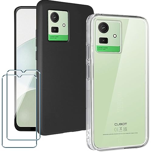 Xiangyun Handyhülle für Cubot Note 50 Hülle 1* Transparent + 1* Schwarz Case + 2 X Gehärtetem Glas Filmschutz Schutzfolien - Silikon Soft Fall TPU Leichte Protection Cover (6.56") von Xiangyun