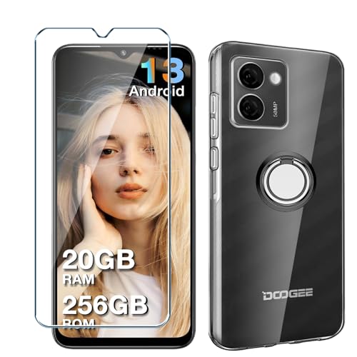 Xiangyun Handyhülle für DOOGEE N50 Pro Hülle + Schutzfolie Panzerglas Gehärtetem Glas+ Handy Ring, Silikon Soft Transparent TPU Leichte Protection Kristalle Clear Case Cover (6.52") von Xiangyun