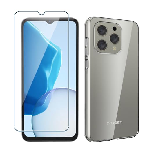 Xiangyun Handyhülle für Doogee N55/Doogee N55 Pro/Doogee N55 Plus Hülle + 1 X Gehärtetem Glas Protection Schutzfolien, Transparent Silikon Soft Crystal Clear Kratzfest TPU Cover Case von Xiangyun