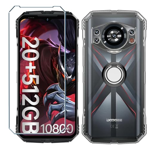 Xiangyun Handyhülle für Doogee S118 Hülle + Schutzfolie Gehärtetem Glas+ Handy Ring, Silikon Soft Transparent TPU Leichte Protection Kristalle Clear Case Cover (6.58") von Xiangyun