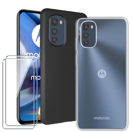 Xiangyun Handyhülle für Motorola Moto E32s Hülle 1* Transparent + 1* Schwarz Case + 2 X Gehärtetem Glas Filmschutz Schutzfolien - Silikon Soft Fall TPU Leichte Protection Cover (6.5") von Xiangyun