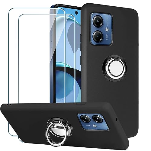 Xiangyun Handyhülle für Motorola Moto G14 Hülle + 2 X Panzerglas Gehärtetem Glas Filmschutz Schutzfolien + 1 X Handy Ring, Silikon Soft Schwarz Fall TPU Leichte Protection Case Cover (6.5") von Xiangyun