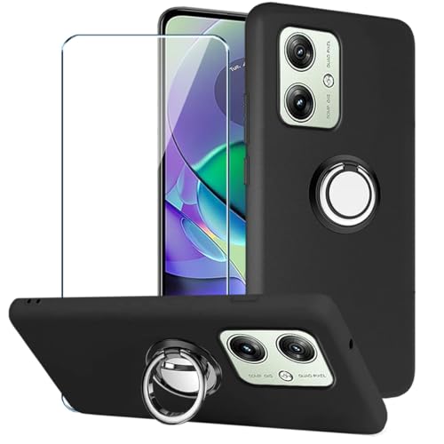 Xiangyun Handyhülle für Motorola Moto G54 5G Hülle + 1 X Panzerglas Gehärtetem Glas Filmschutz Schutzfolien + 1 X Handy Ring, Schwarz Silikon Soft Fall TPU Leichte Protection Case Cover (6.5") von Xiangyun