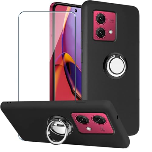 Xiangyun Handyhülle für Motorola Moto G84 5G Hülle + 1 X Panzerglas Gehärtetem Glas Filmschutz Schutzfolien + 1 X Handy Ring, Schwarz Silikon Soft Fall TPU Leichte Protection Case Cover (6.5") von Xiangyun