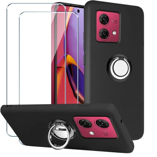 Xiangyun Handyhülle für Motorola Moto G84 5G Hülle + 2 X Panzerglas Gehärtetem Glas Filmschutz Schutzfolien + 1 X Handy Ring, Silikon Soft Schwarz Fall TPU Leichte Protection Case Cover (6.5") von Xiangyun