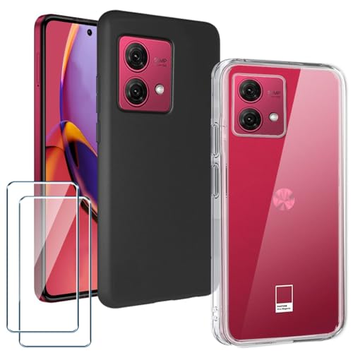 Xiangyun Handyhülle für Motorola Moto G84 5G Hülle 1* Transparent + 1* Schwarz Case + 2 X Gehärtetem Glas Filmschutz Schutzfolien - Silikon Soft Fall TPU Leichte Protection Cover (6.5") von Xiangyun