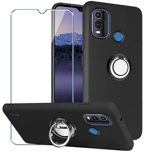 Xiangyun Handyhülle für Nokia G11 Plus Hülle + Gehärtetem Glas Filmschutz Schutzfolien + Handy Ring - Silikon Soft Schwarz Fall TPU Leichte Protection Case Cover (6.52") von Xiangyun