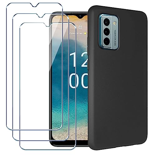 Xiangyun Handyhülle für Nokia G22 Hülle + 3 X Panzerglas Gehärtetem Glas Filmschutz Schutzfolien - Anti-Rutsch Silikon Soft Fall TPU Leichte Protection Case Cover (6.5" Schwarz) von Xiangyun