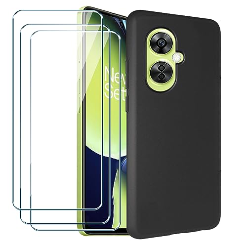 Xiangyun Handyhülle für OnePlus Nord CE 3 Lite 5G Hülle + 3 X Panzerglas Gehärtetem Glas Filmschutz Schutzfolien, Silikon Soft Schwarz Fall TPU Leichte Protection Case Cover (6.72") von Xiangyun