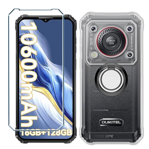Xiangyun Handyhülle für Oukitel WP36 Hülle mit Schutzfolie Gehärtetem Glas und Handy Ring, Silikon Soft Transparent TPU Leichte Protection Kristalle Clear Case Cover (6.52") von Xiangyun