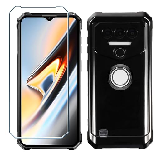 Xiangyun Handyhülle für Oukitel WP38 Hülle mit Schutzfolie Gehärtetem Glas und Handy Ring, Silikon Soft Schwarz TPU Leichte Protection Kristalle Black Case Cover (6.52") von Xiangyun