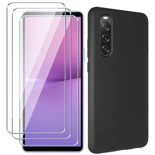 Xiangyun Handyhülle für Sony Xperia 10 V 5G Hülle + 3 X Panzerglas Gehärtetem Glas Filmschutz Schutzfolien, Silikon Soft Schwarz Fall TPU Leichte Protection Case Cover (6.1") von Xiangyun