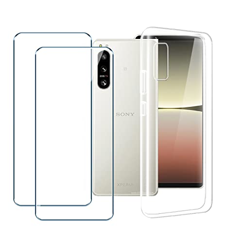 Xiangyun Handyhülle für Sony Xperia 5 IV Hülle + 2 X Gehärtetem Glas Filmschutz Schutzfolien - Silikon Soft Transparent Fall TPU Leichte Protection Case Cover (6.1", Clear) von Xiangyun