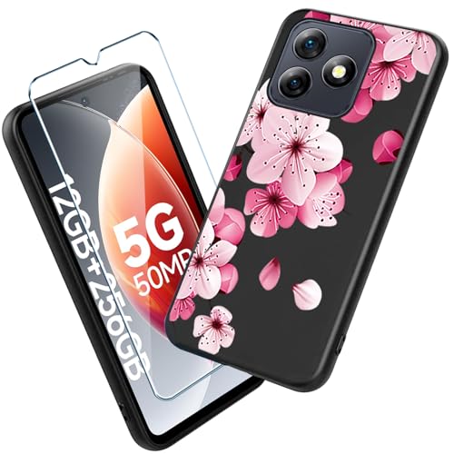 Xiangyun Handyhülle für Ulefone Note 18 Ultra Hülle mit 1 stück Gehärtetem Glas Protection Schutzfolien, Schwarz Silikon Soft Crystal Black Kratzfest TPU Cover Case (6.78" WM113) von Xiangyun