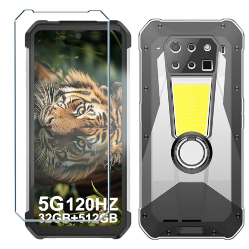 Xiangyun Handyhülle für Unihertz 8849 Tank 3 Pro Hülle mit Schutzfolie Gehärtetem Glas und Handy Ring, Silikon Soft Schwarz TPU Leichte Protection Kristalle Black Case Cover (6.79") von Xiangyun