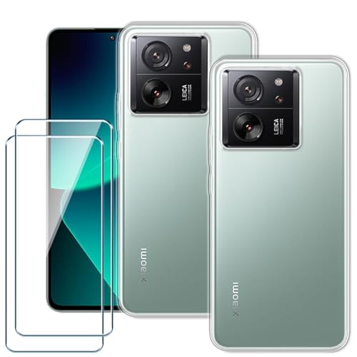 Xiangyun Handyhülle für Xiaomi 13T / 13T Pro 5G Hülle 2* Transparent Case + 2 X Panzerglas Gehärtetem Glas Schutzfolien- Silikon Soft Fall TPU Leichte Protection Cover (6.67") von Xiangyun