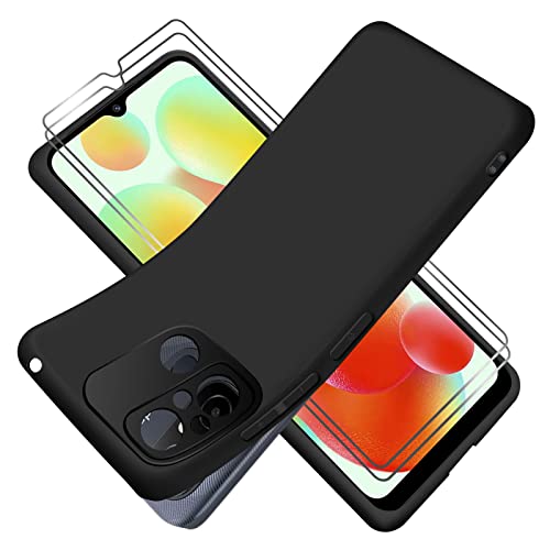 Xiangyun Handyhülle für Xiaomi Redmi 12C Hülle mit 2 stück Panzerglas Schutzfolien, Stoßfest rutschfest Kratzfest Case, Silikon Soft Matte Schwarz Fall TPU Leichte Protection Cover von Xiangyun